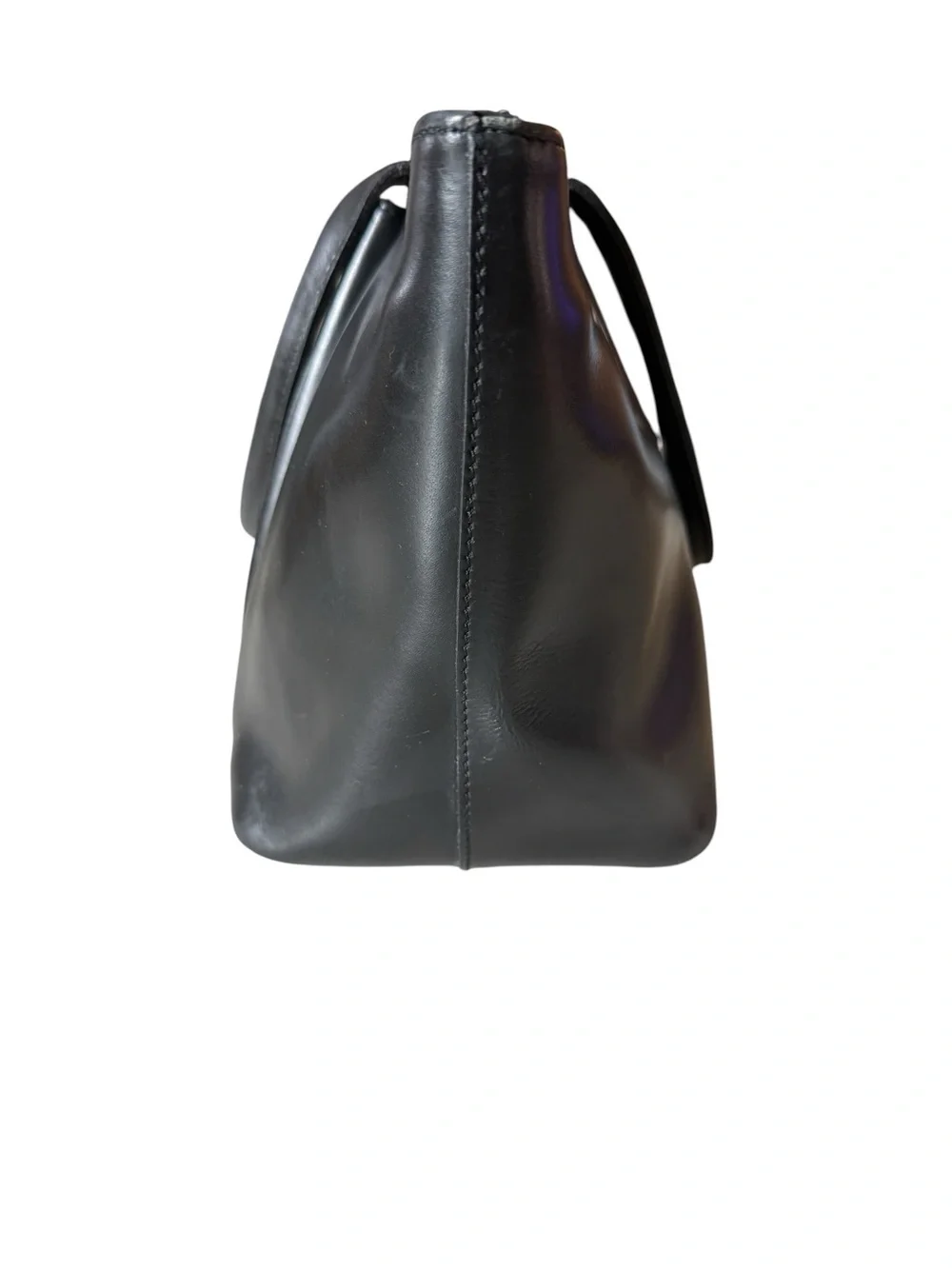 Vintage Focus Paris Black Leather Structured Tote Bag Made in France